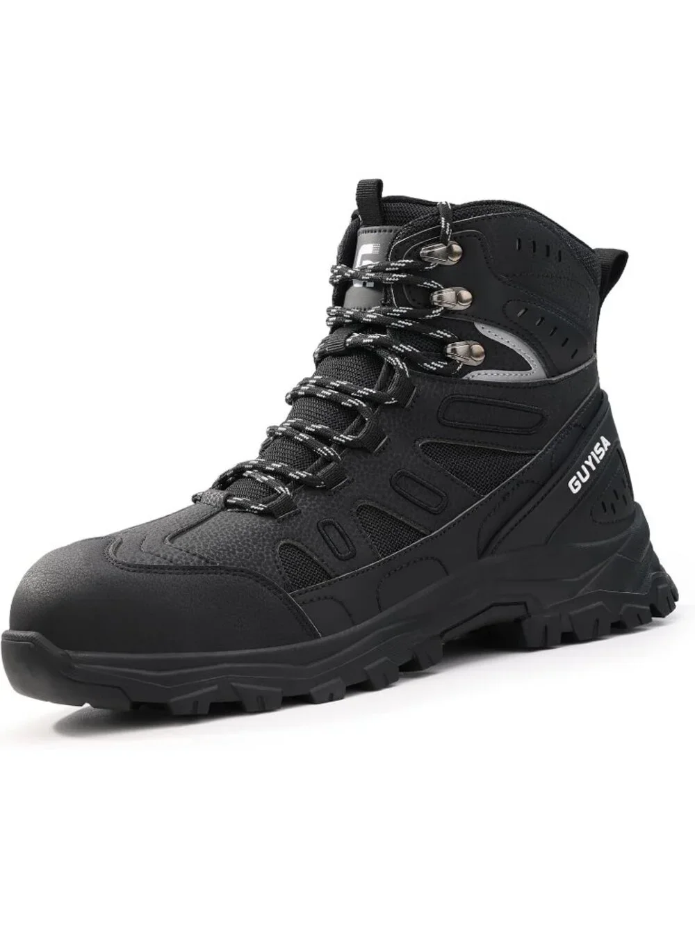 Men's Black Breathable Shoes Casual High Top Steel Toe Non Slip Hiking Boots